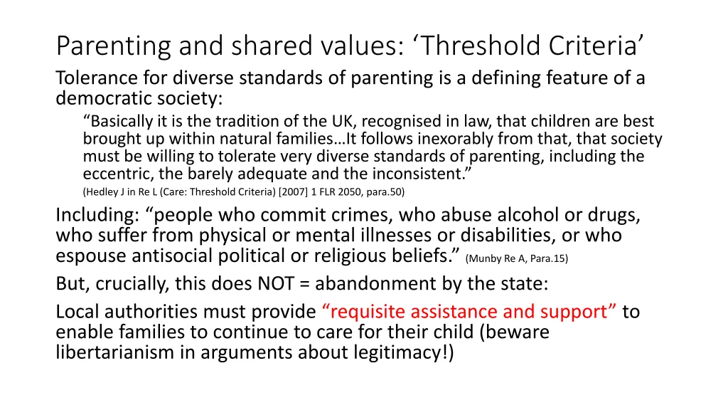parenting and shared values threshold criteria