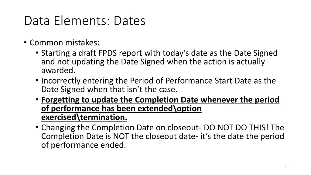 data elements dates 1