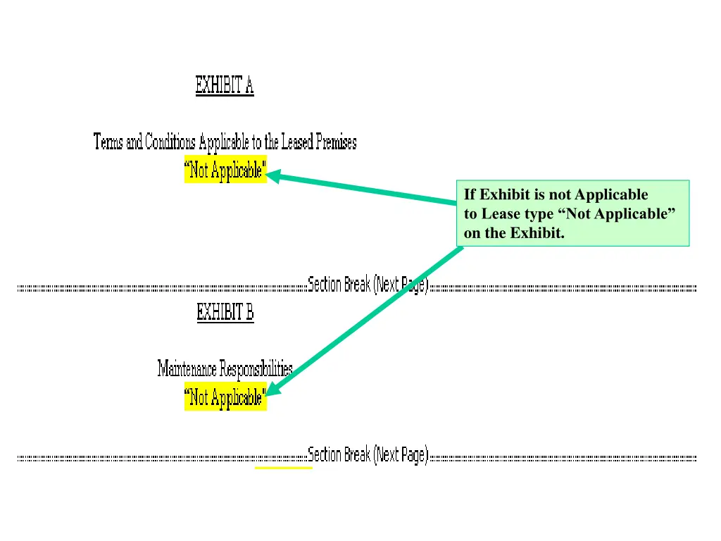 if exhibit is not applicable to lease type
