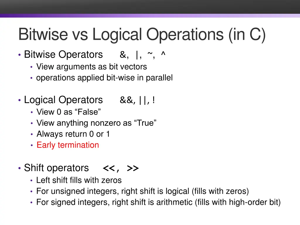 bitwise vs logical operations in c