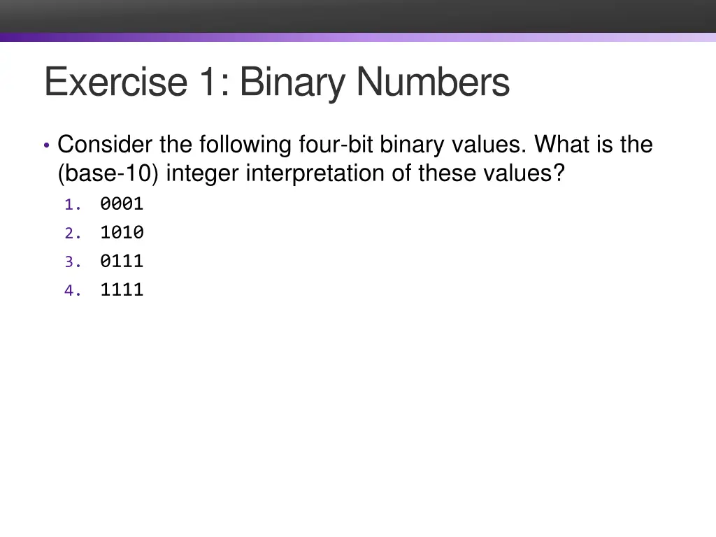 exercise 1 binary numbers