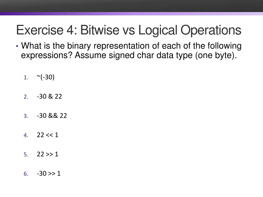 exercise 4 bitwise vs logical operations what
