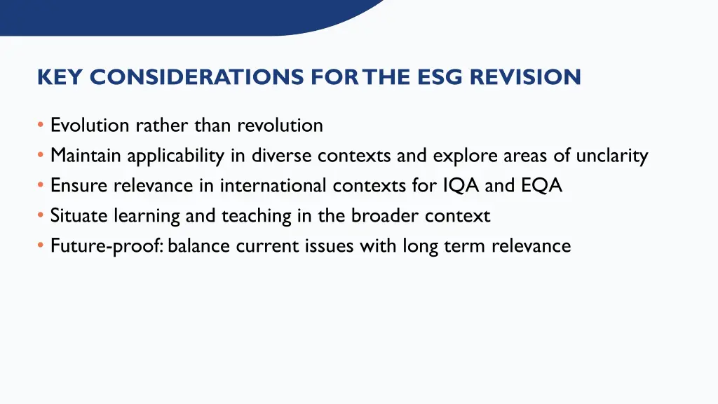 key considerations for the esg revision