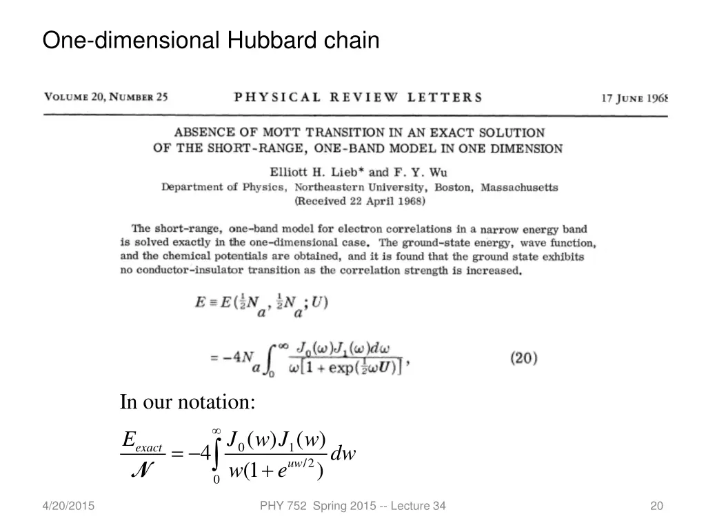 one dimensional hubbard chain