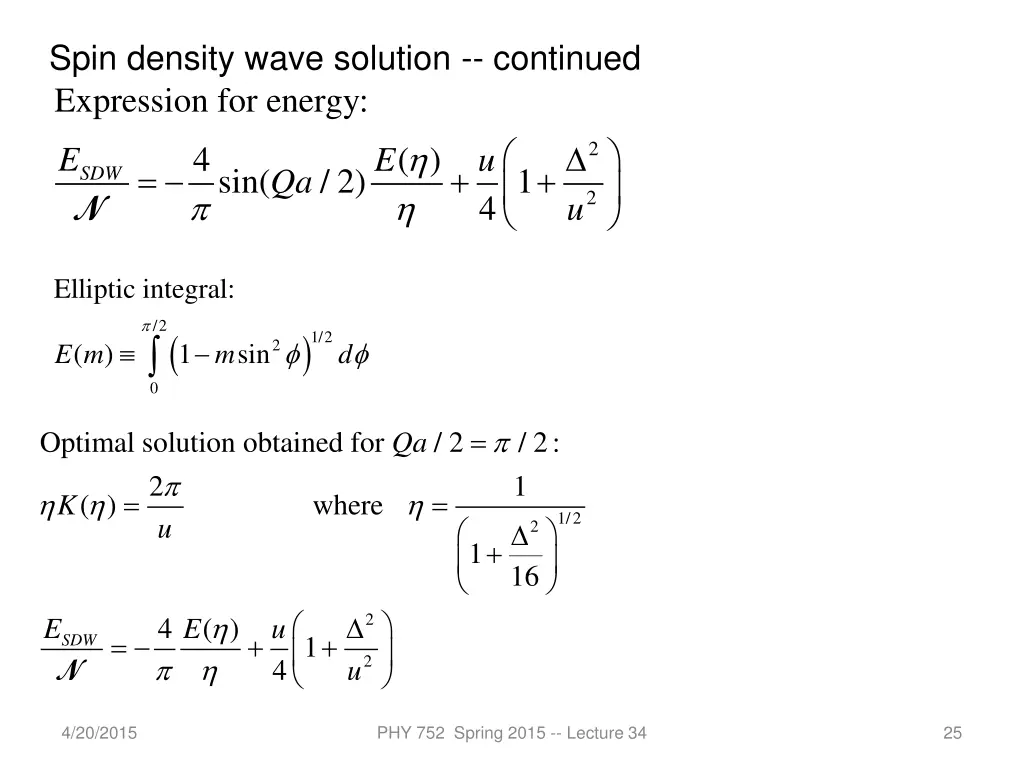 spin density wave solution continued expression
