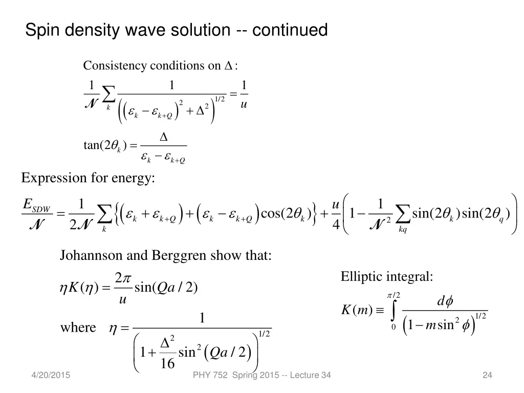 spin density wave solution continued