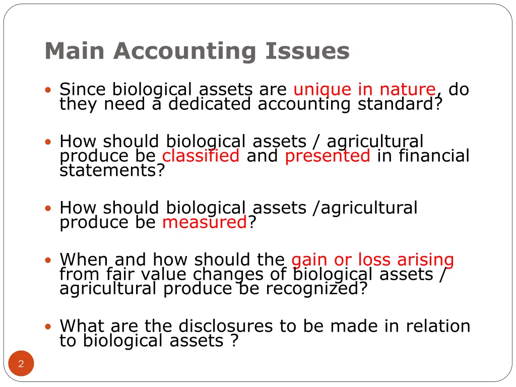 main accounting issues