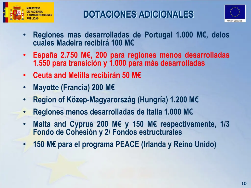 dotaciones adicionales