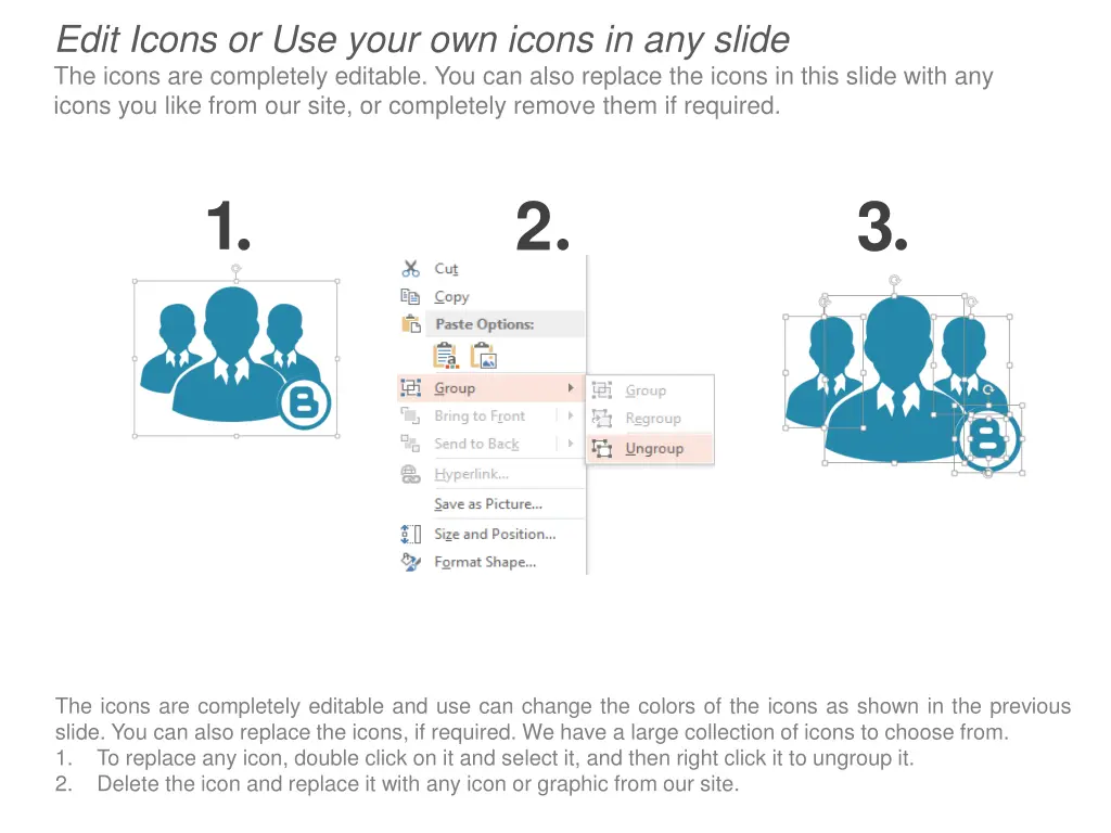 edit icons or use your own icons in any slide