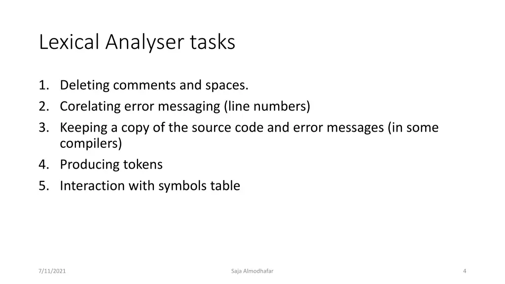 lexical analyser tasks