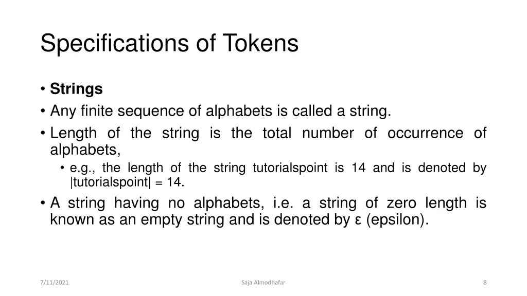 specifications of tokens 1