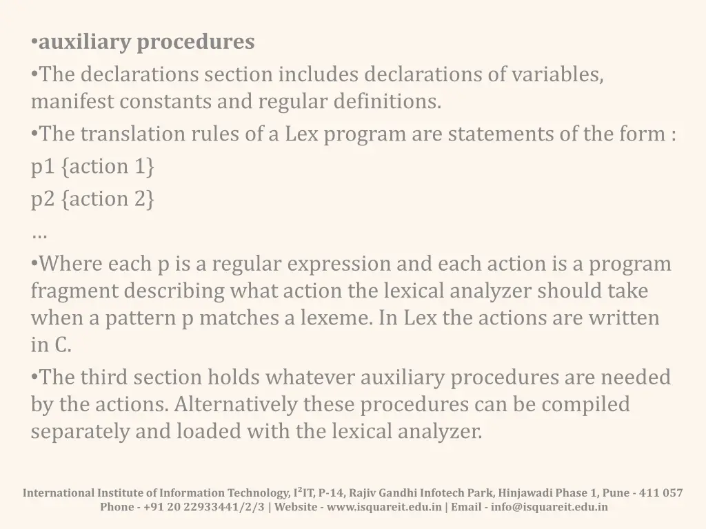 auxiliary procedures the declarations section