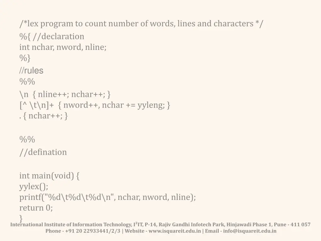 lex program to count number of words lines