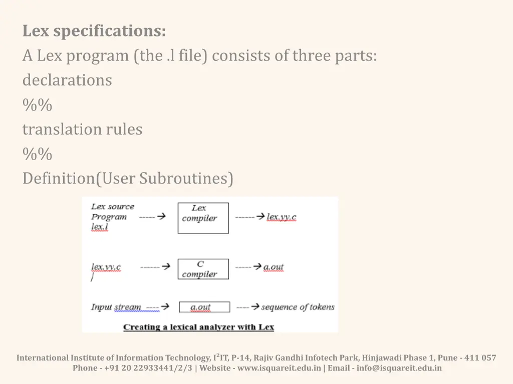 lex specifications a lex program the l file