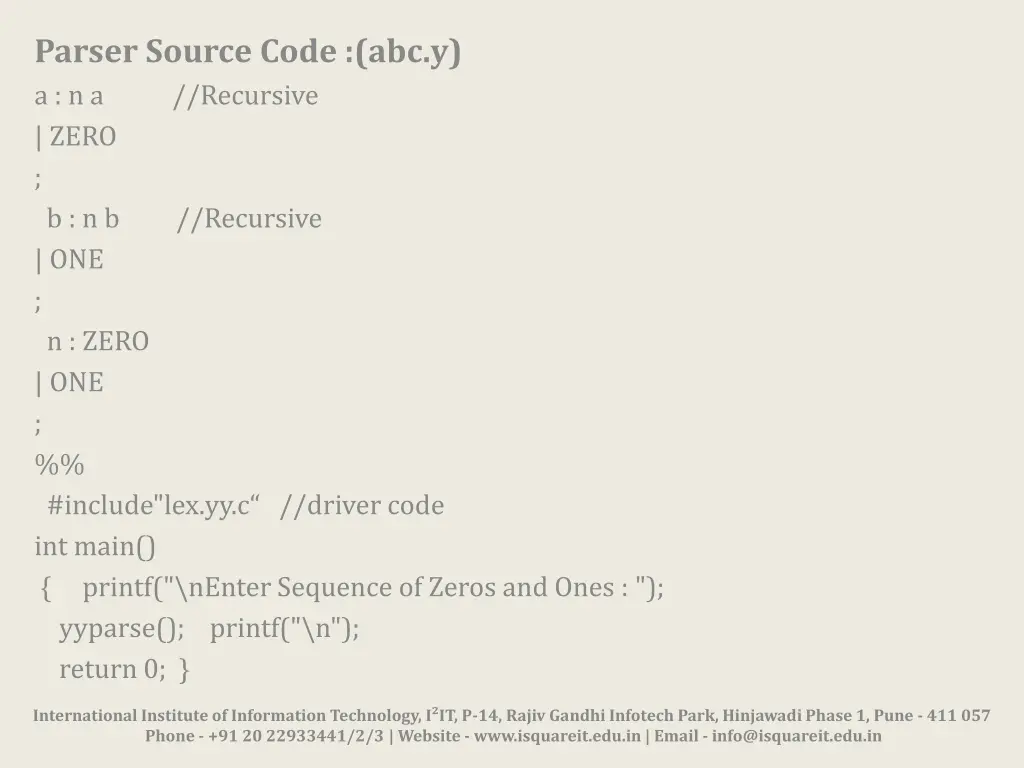 parser source code abc y a n a recursive zero