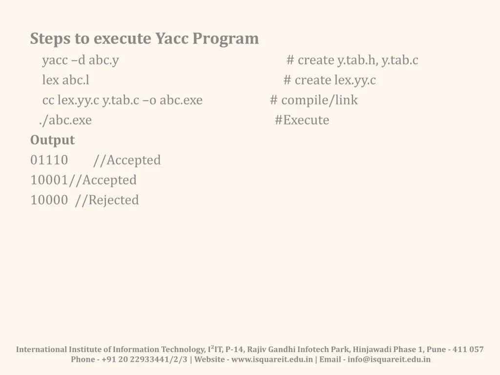 steps to execute yacc program yacc