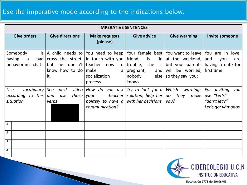 use the imperative mode according