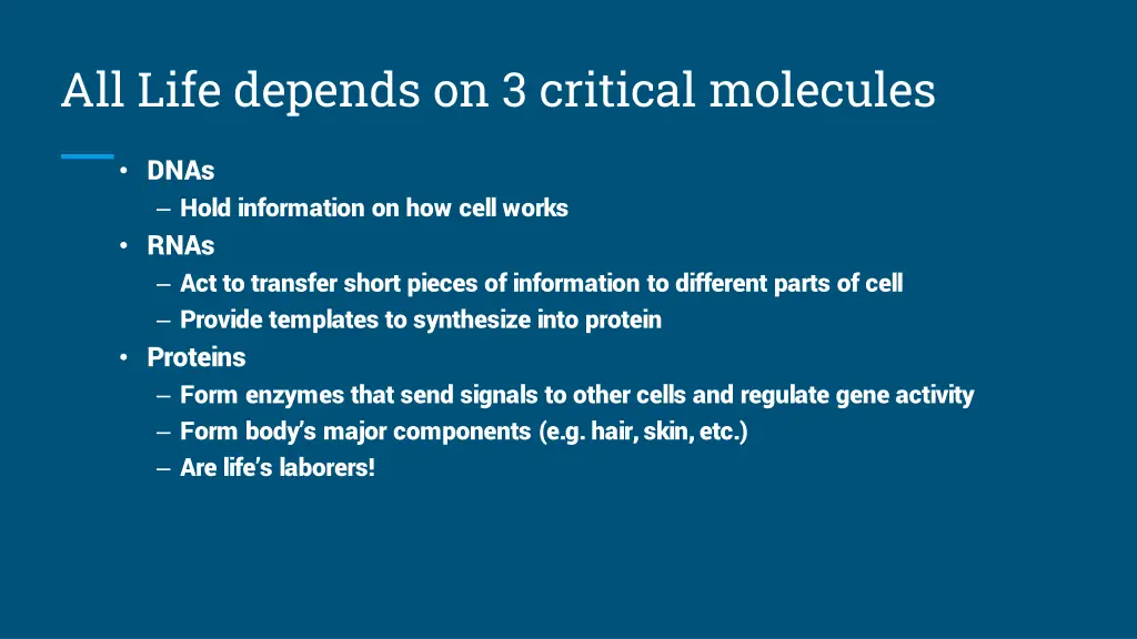 all life depends on 3 critical molecules