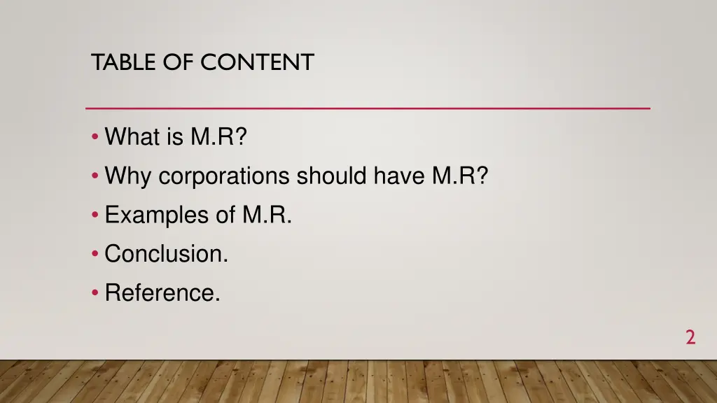 table of content