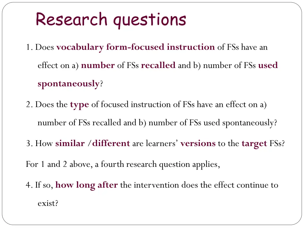 research questions