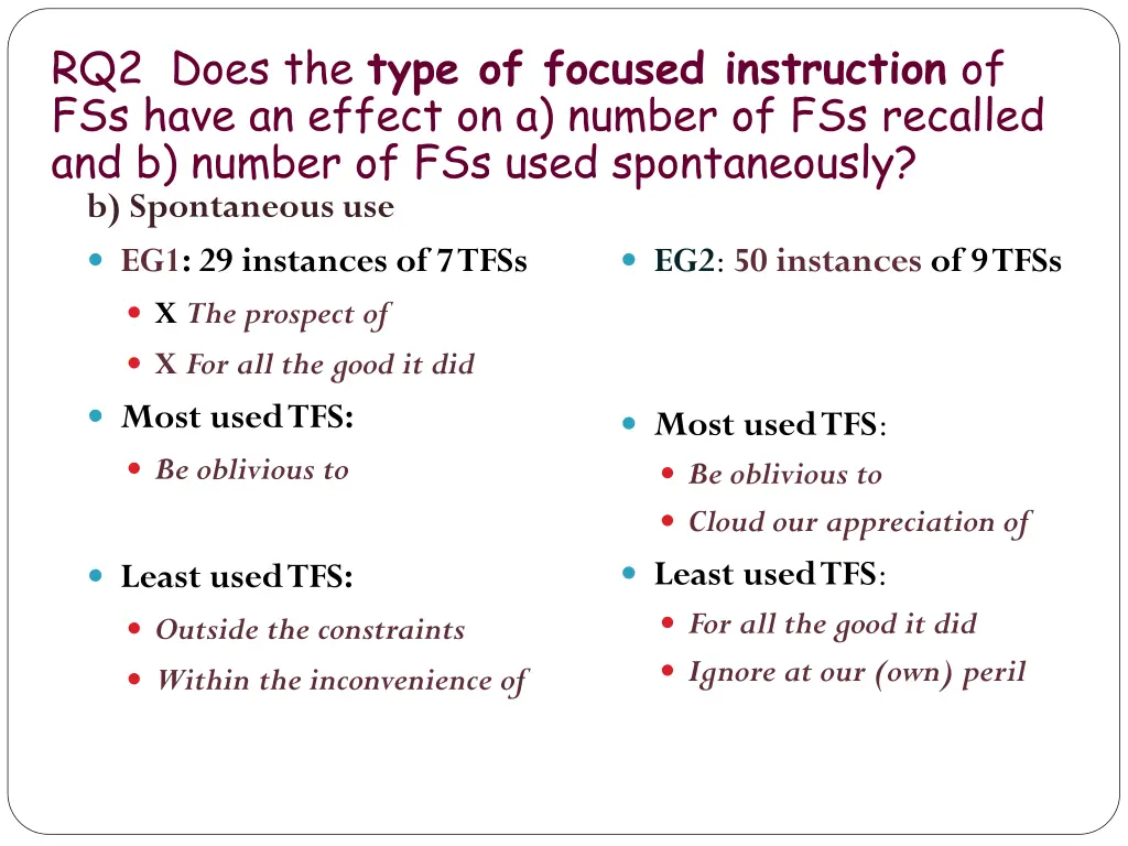 rq2 does the type of focused instruction 2