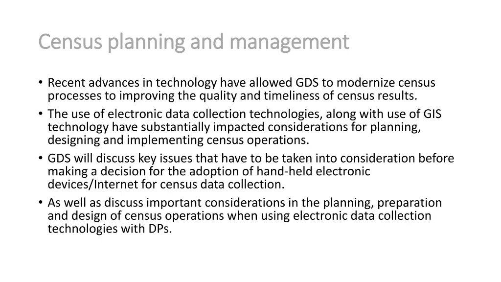 census planning and management census planning