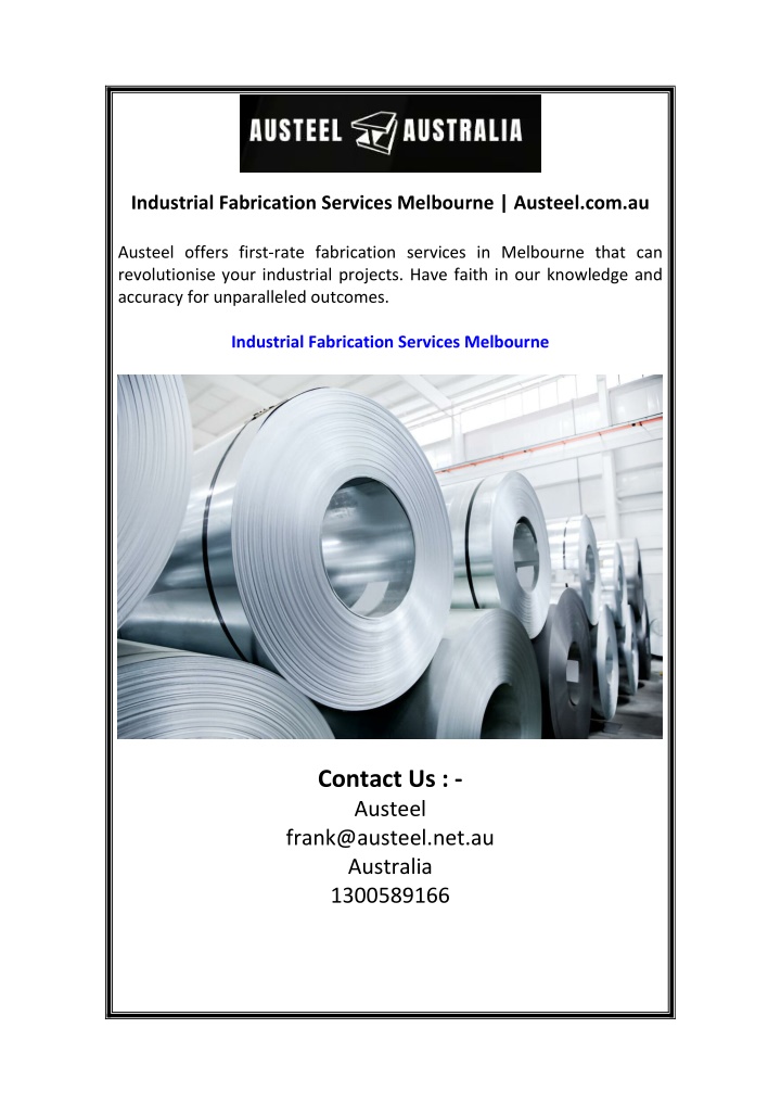 industrial fabrication services melbourne austeel