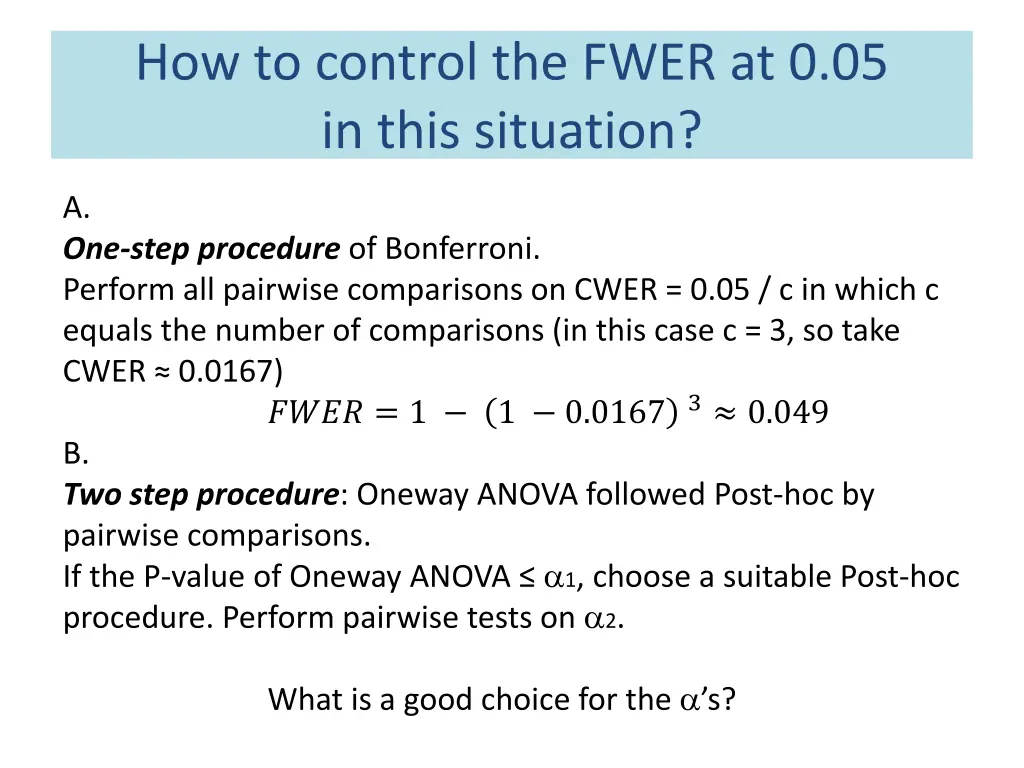 how to control the fwer at 0 05 in this situation