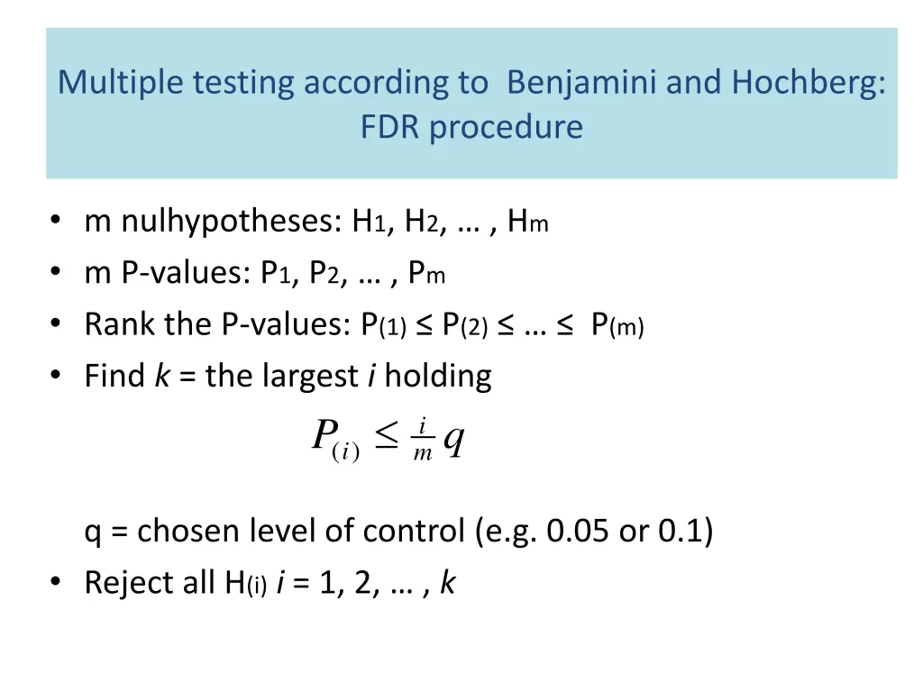 multiple testing according to benjamini