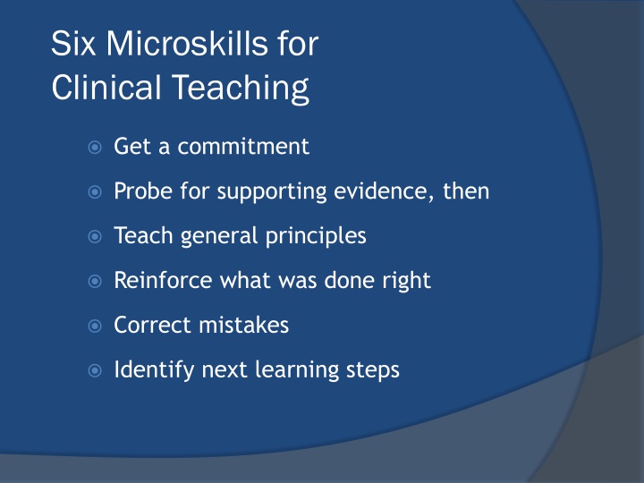 six microskills for clinical teaching