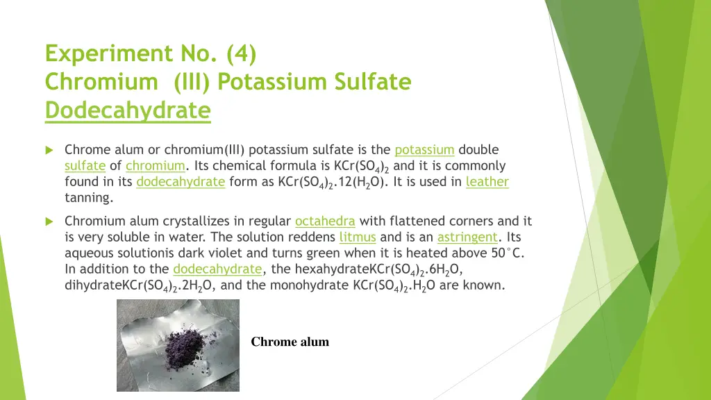 experiment no 4 chromium iii potassium sulfate