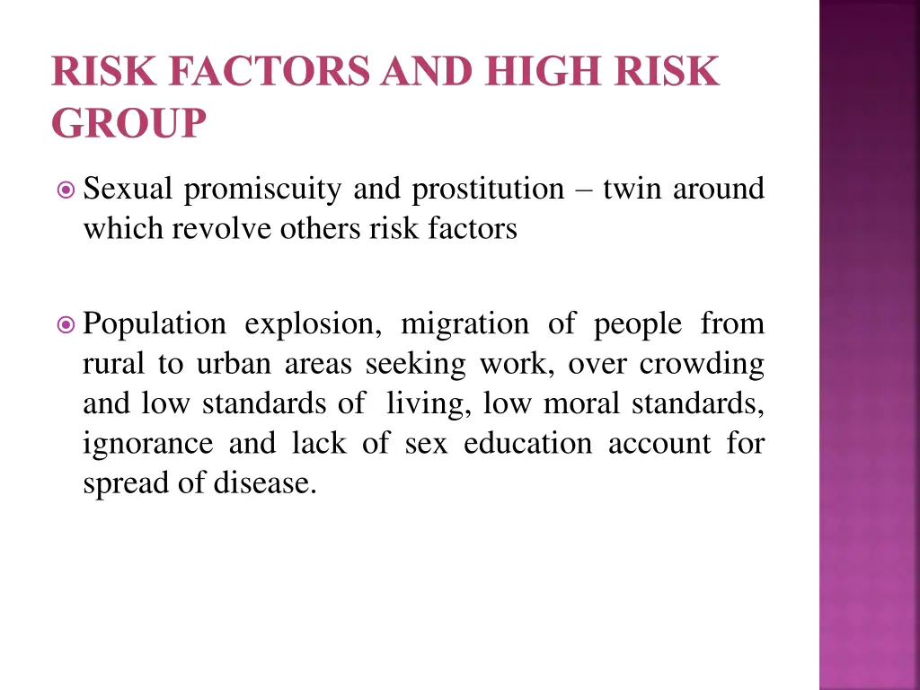 risk factors and high risk group