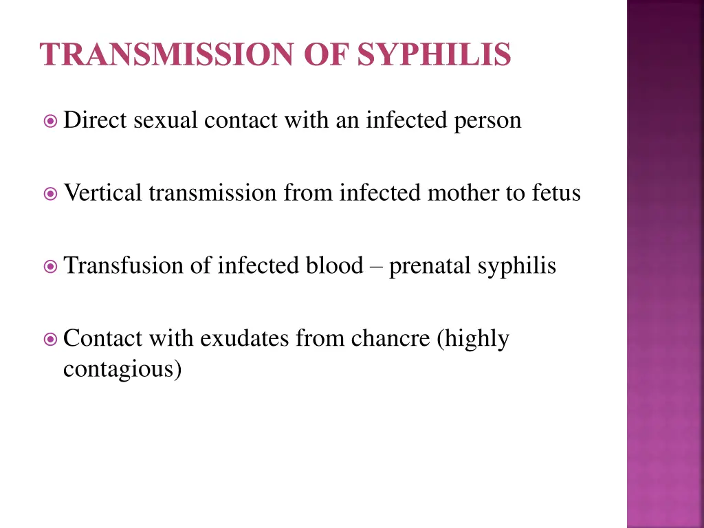 transmission of syphilis