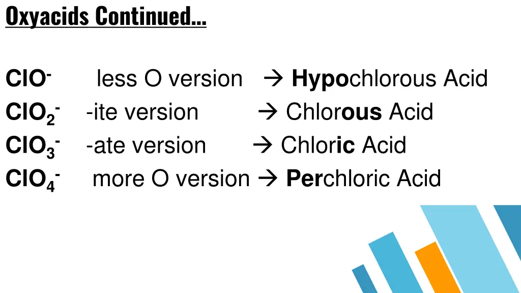 oxyacids continued