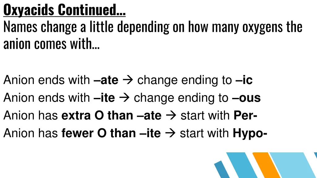 oxyacids continued names change a little