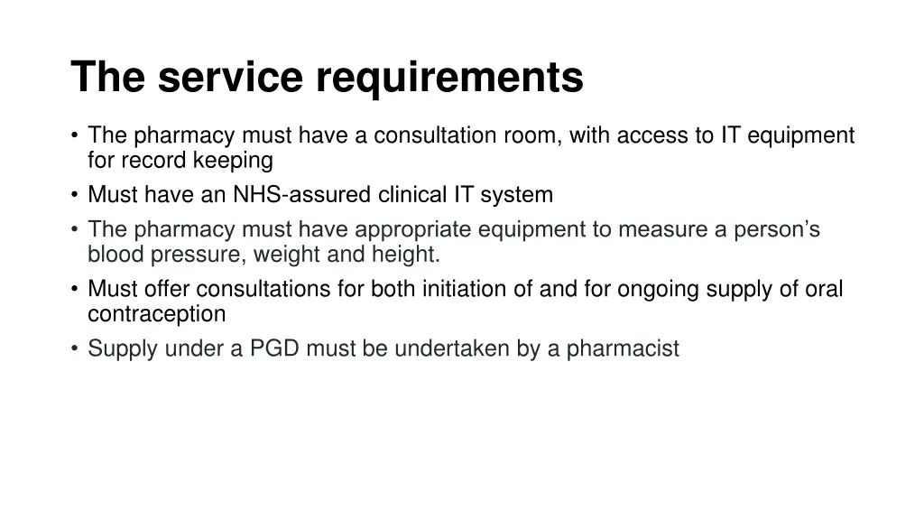 the service requirements