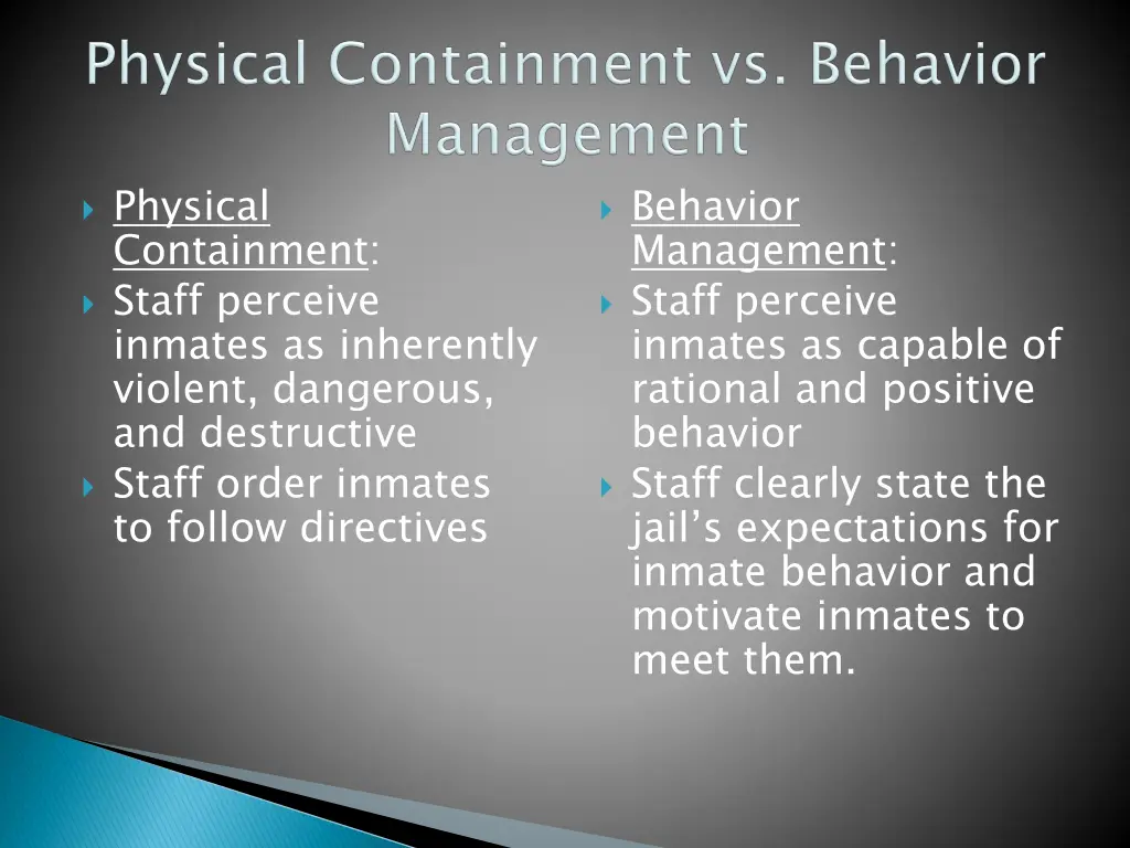 physical containment staff perceive inmates