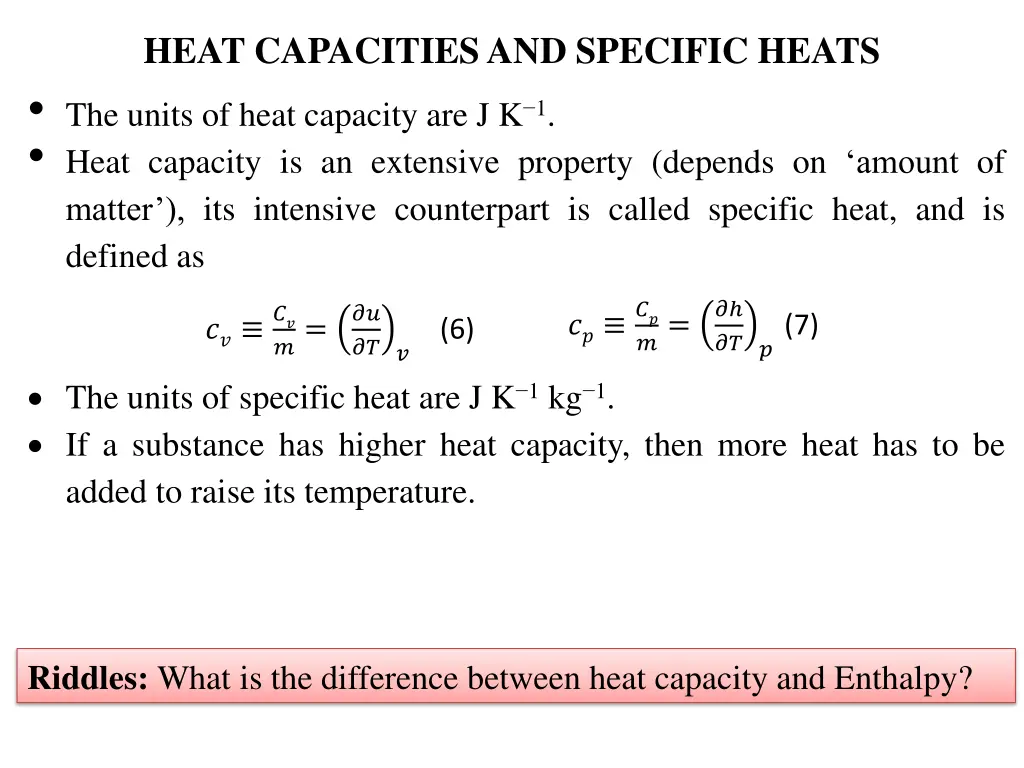 heat capacities and specific heats the units