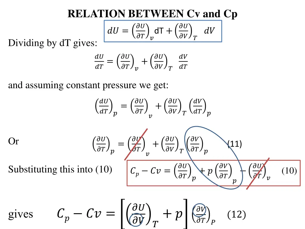 relation between cv and cp dt