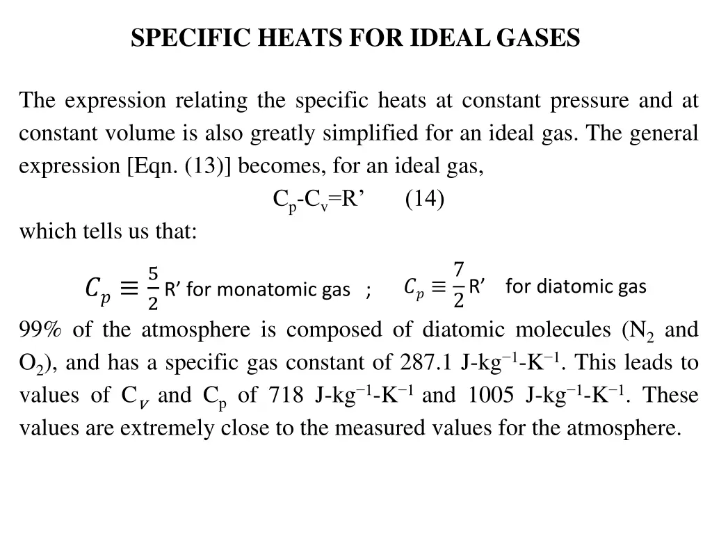specific heats for ideal gases