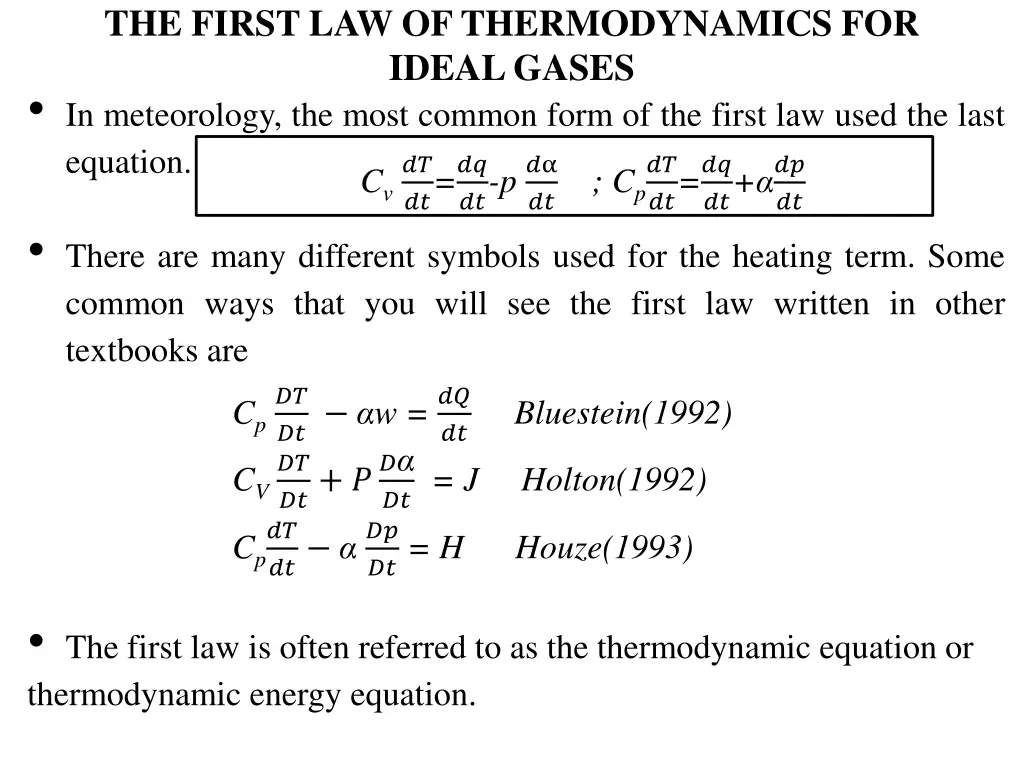 the first law of thermodynamics for ideal gases 1