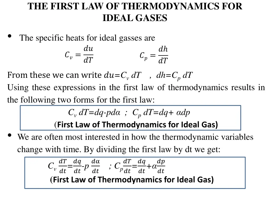 the first law of thermodynamics for ideal gases