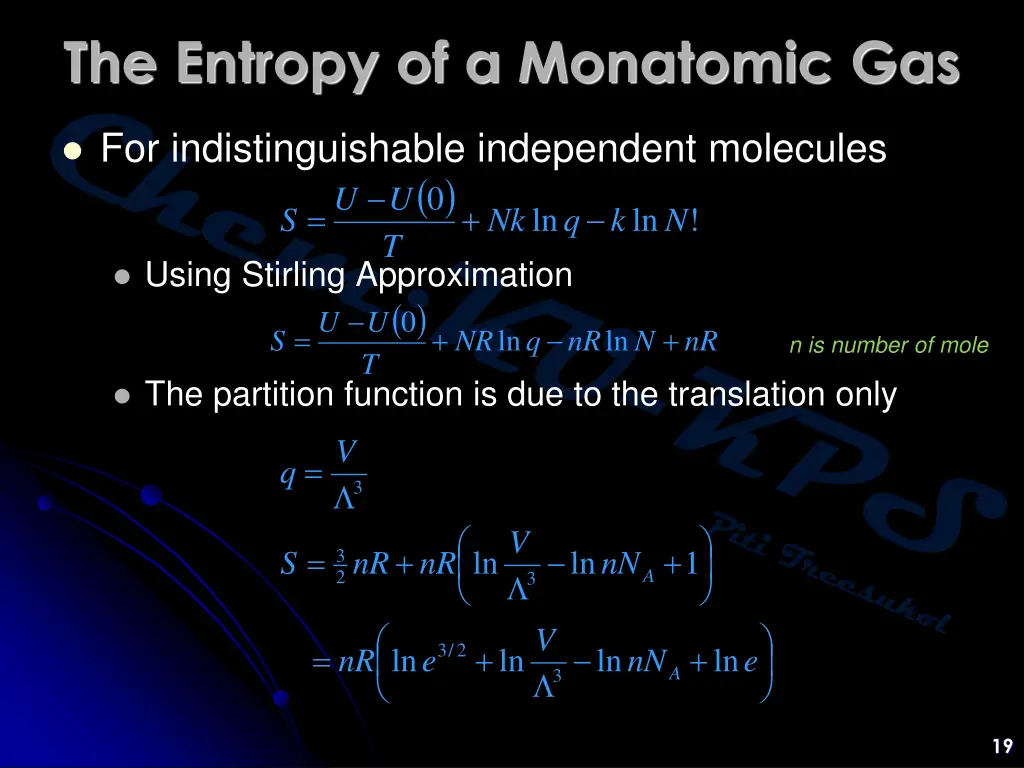 the entropy of a monatomic gas