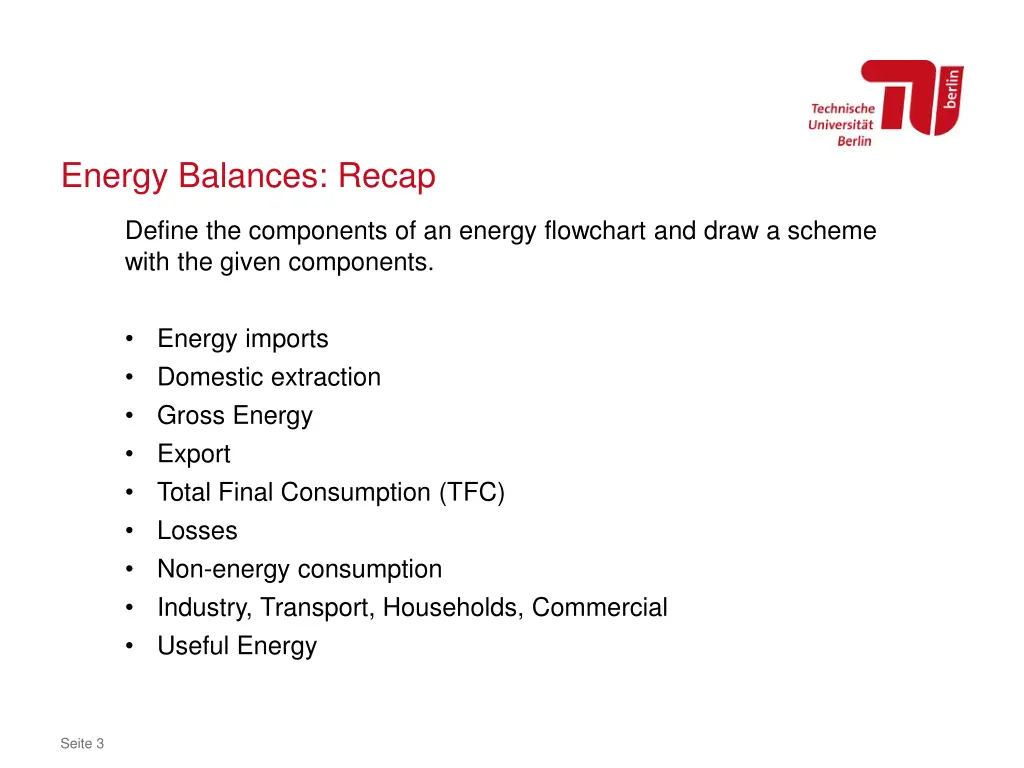 energy balances recap