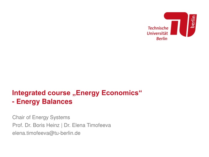 integrated course energy economics energy balances