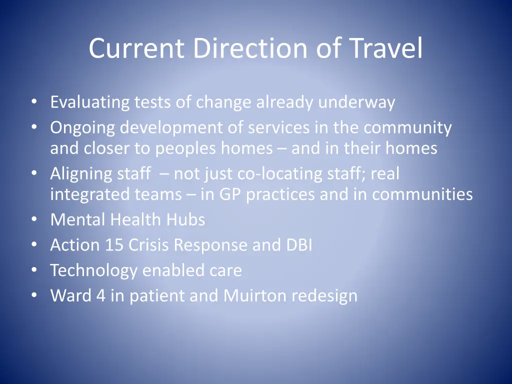 current direction of travel