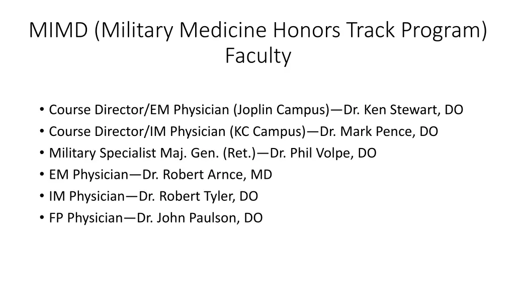 mimd military medicine honors track program