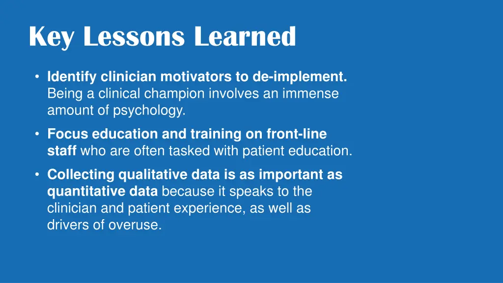 key lessons learned