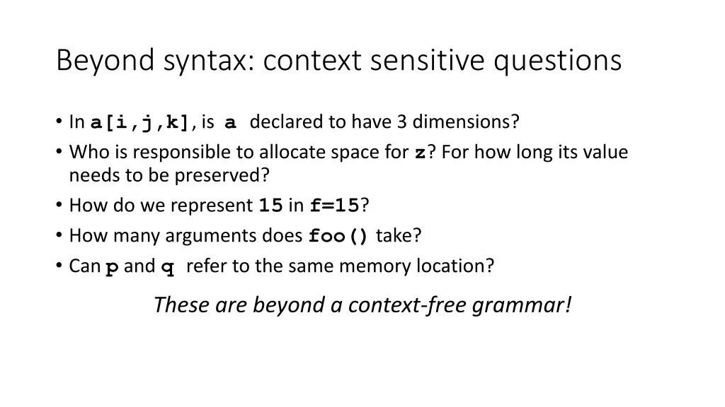 beyond syntax context sensitive questions 1