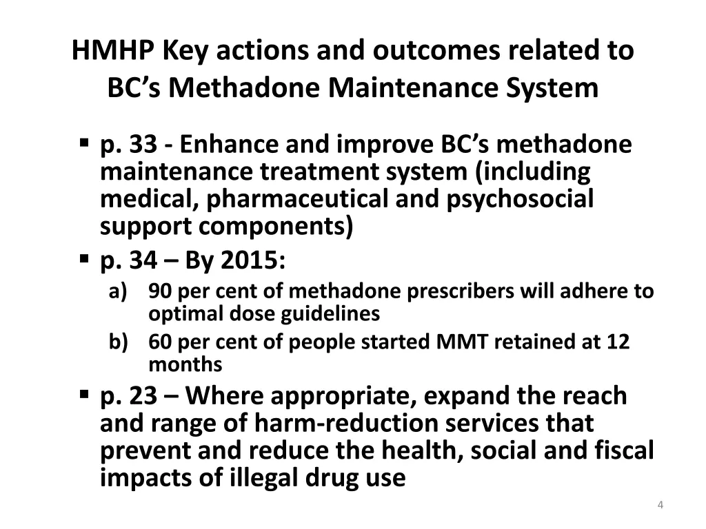 hmhp key actions and outcomes related